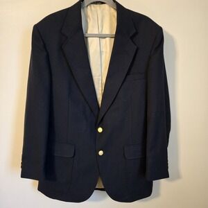 Stanley Blacker 42R Navy Blue Hopsack Gold Button Blazer Sport Coat Jacket FLAW